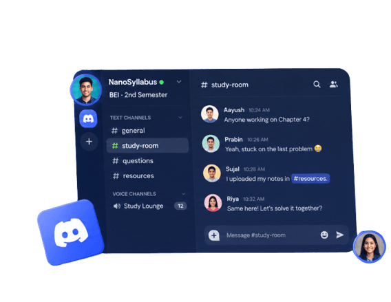 Students sharing notes and studying together in a NanoSyllabus community chat